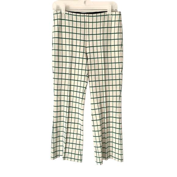 Anthropologie The Essential Cropped Flare Pants Green Cream Plaid size small - Picture 3 of 9